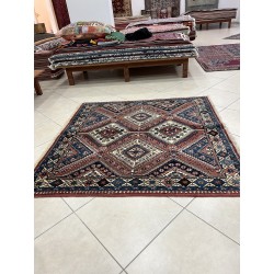 Tappeto Persiano Yalameh Quadrato 153x153 cm - In Lana Annodato a Mano - Motivo Geometrico - Nuovo