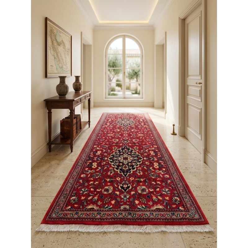 Tappeto Persiano Qum Kork In Lana Extra Fine - Stile Classico 211x90 cm - Nuovo