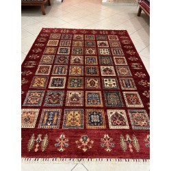 Tappeto Ziegler Moderno in Lana 238x175 cm - Nuovo, Design Geometrico a Quadri con Fondo Rosso