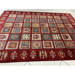 Tappeto Ziegler Moderno in Lana 238x175 cm - Nuovo, Design Geometrico a Quadri con Fondo Rosso