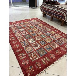 Tappeto Ziegler Moderno in Lana 238x175 cm - Nuovo, Design Geometrico a Quadri con Fondo Rosso