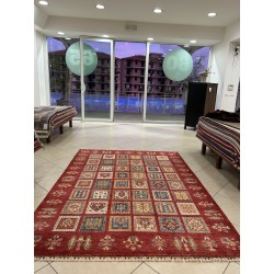 Tappeto Ziegler Moderno in Lana 238x175 cm - Nuovo, Design Geometrico a Quadri con Fondo Rosso