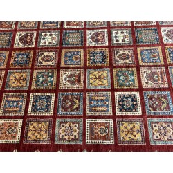 Tappeto Ziegler Moderno in Lana 238x175 cm - Nuovo, Design Geometrico a Quadri con Fondo Rosso