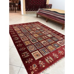 Tappeto Ziegler Moderno in Lana 238x175 cm - Nuovo, Design Geometrico a Quadri con Fondo Rosso