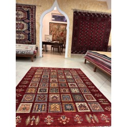 Tappeto Ziegler Moderno in Lana 238x175 cm - Nuovo, Design Geometrico a Quadri con Fondo Rosso