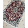 Tappeto Persiano Nain 9L "Geometrico" – 138x90 cm – Lana e Seta, Rosso Rubino e Panna