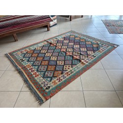 Tappeto Kilim Afgano Moderno Multicolor - Intessuto a Mano, Nuovo - 209x158 cm