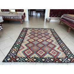 Kilim Afgano Moderno Geometrico – 197 x 148 cm – Nuovo