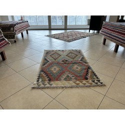 Tappeto Kilim Afgano Moderno Multicolor - Intessuto a Mano, Nuovo - 194x098 cm