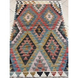 Tappeto Kilim Afgano Moderno Multicolor - Intessuto a Mano, Nuovo - 194x098 cm