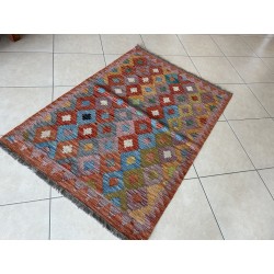 Tappeto Kilim Afgano Moderno Multicolore a Rombi 147x103 cm – Nuovo