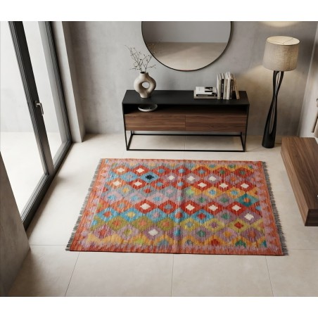 Tappeto Kilim Afgano Moderno Multicolore a Rombi 147x103 cm – Nuovo
