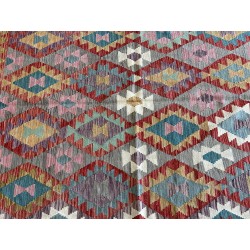 Kilim Afgano Moderno Artigianale In Lana - Motivo Geometrico Multicolor (200x157 cm) - Nuovo