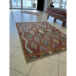 Kilim Afgano Moderno Artigianale In Lana - Motivo Geometrico Multicolor (200x157 cm) - Nuovo