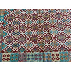 Tappeto Kilim Afgano Moderno Multicolore 198x150 cm - Tessuto a Mano in Pura Lana (Nuovo)