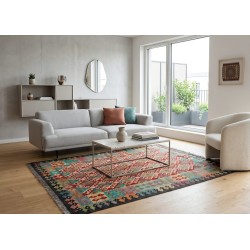 Tappeto Kilim Afgano Moderno Multicolore 198x150 cm - Tessuto a Mano in Pura Lana (Nuovo)
