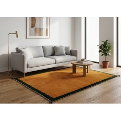 Tappeto Persiano Gabbeh Moderno Persiano – Giallo Ocra / Senape e Bordo Verde Scuro – 206 x 148 cm – Nuovo