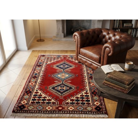 Tappeto Persiano Yalameh Nuovo 120x80 cm – Nodato a Mano, Lana Pregiata e Motivi Geometrici