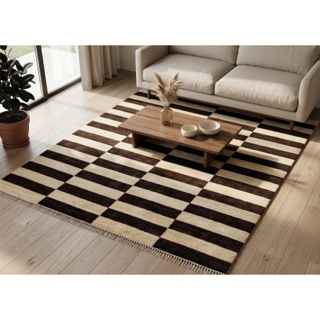 Tappeto Gabbeh Extra Fine Moderno in Lana - Design a Scacchiera (227 x 166 cm) - Nuovo