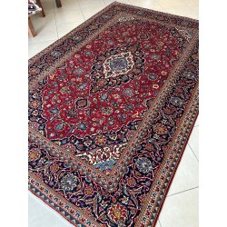 Tappeto Persiano Keshan Nuovo in Lana - Rosso/Blu - 300x205 cm