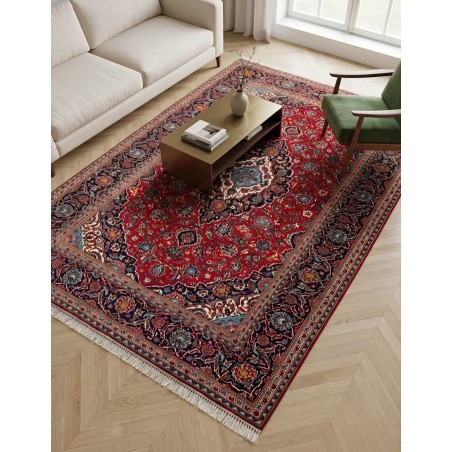 Tappeto Persiano Keshan Nuovo in Lana - Rosso/Blu - 300x205 cm