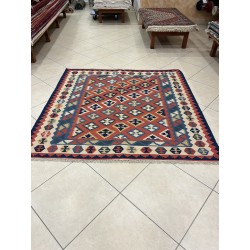 Tappeto Kilim Persiano in Lana Intrecciato a Mano - Motivo Geometrico Tradizionale 160 x 152 cm - Nuovo