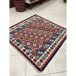 Tappeto Kilim Persiano in Lana Intrecciato a Mano - Motivo Geometrico Tradizionale 160 x 152 cm - Nuovo