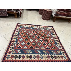 Tappeto Kilim Persiano in Lana Intrecciato a Mano - Motivo Geometrico Tradizionale 160 x 152 cm - Nuovo