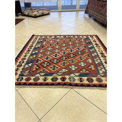 Tappeto Kilim Persiano in Lana Intrecciato a Mano - Motivo Geometrico Tradizionale 160 x 152 cm - Nuovo