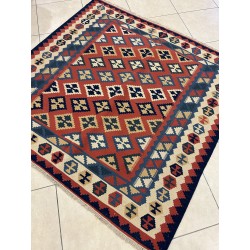 Tappeto Kilim Persiano in Lana Intrecciato a Mano - Motivo Geometrico Tradizionale 160 x 152 cm - Nuovo