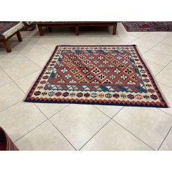 Tappeto Kilim Persiano in Lana Intrecciato a Mano - Motivo Geometrico Tradizionale 160 x 152 cm - Nuovo