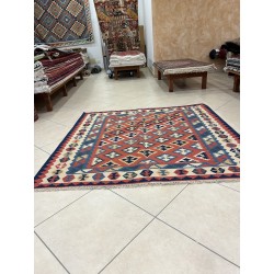 Tappeto Kilim Persiano in Lana Intrecciato a Mano - Motivo Geometrico Tradizionale 160 x 152 cm - Nuovo